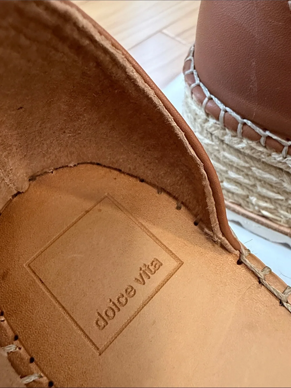 Dolce Vita Cream Front Espadrille Wedge Sandals with Brown Ankle Strap